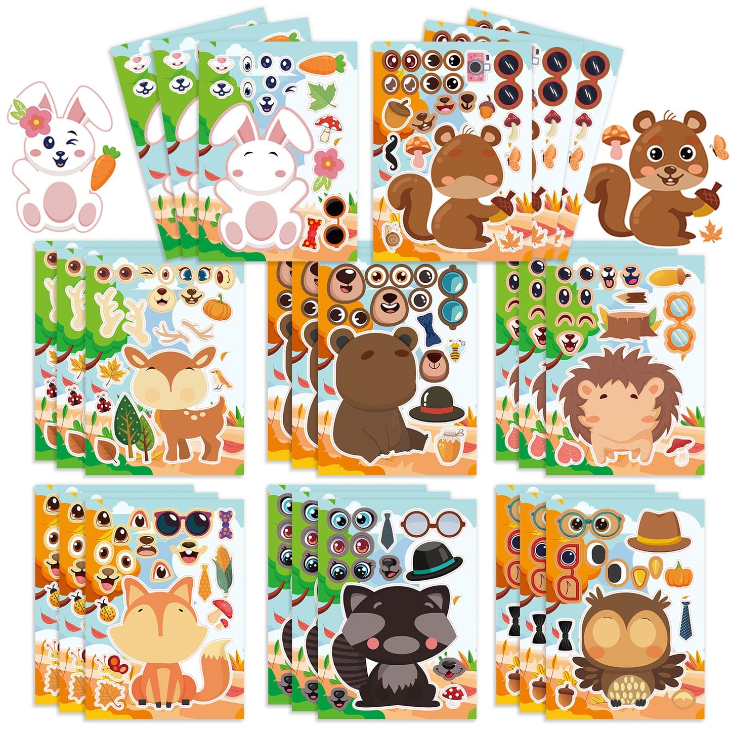 Kopokita 24 Sheets 8.3''  5.9'' Make Your Own Jungle Animal Stickers For Toddlers Kids Party Favors, Make A Face Stickers For Ki