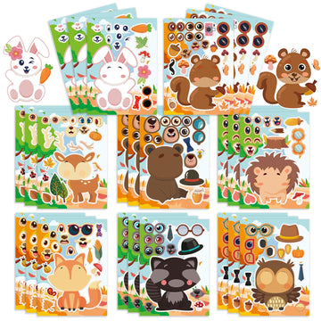 Kopokita 24 Sheets 8.3''  5.9'' Make Your Own Jungle Animal Stickers For Toddlers Kids Party Favors, Make A Face Stickers For Ki
