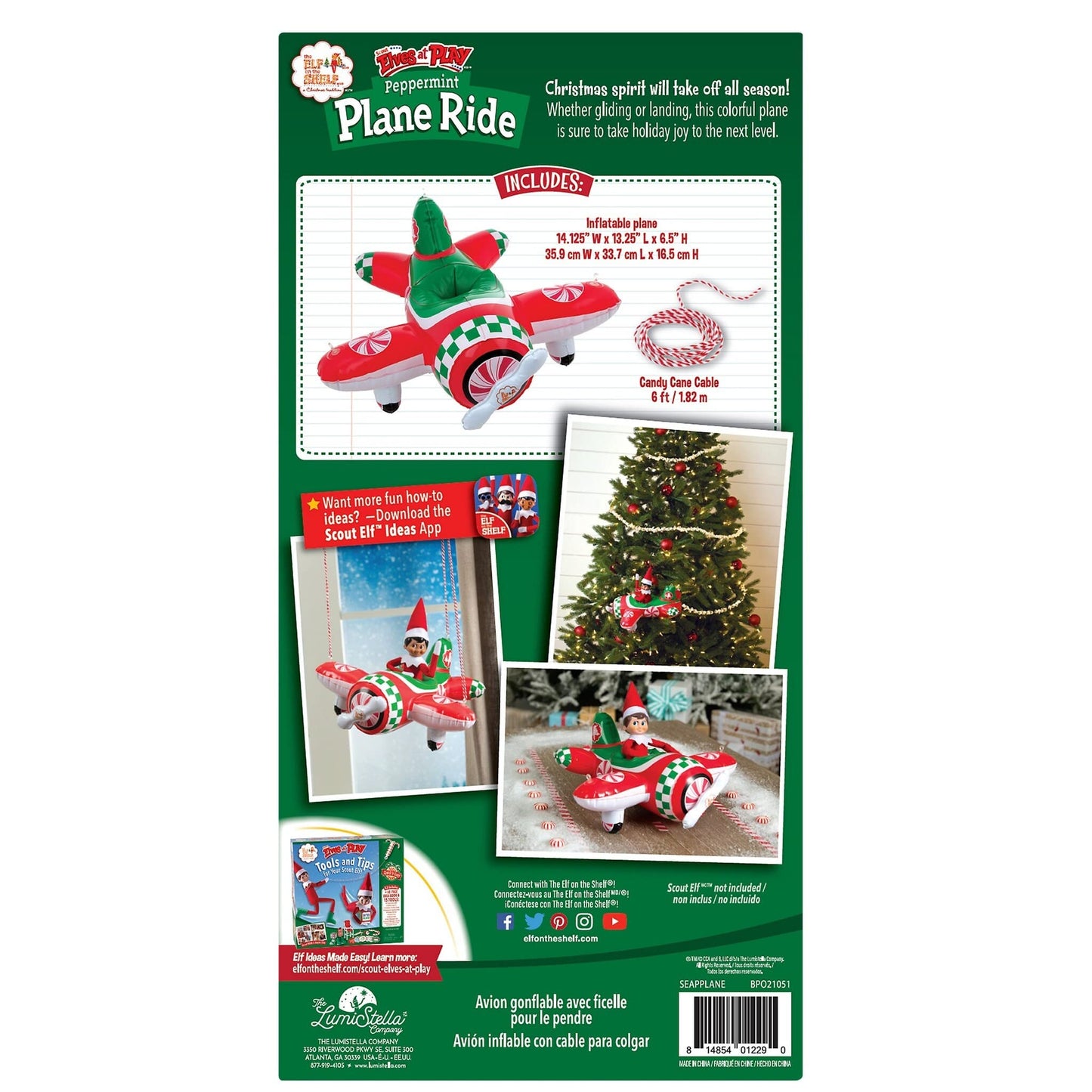 The Elf on the Shelf Peppermint Plane Ride - Inflatable Plane for Scout Elves - Multicolor - Model SEAPPLANE - Official Holiday Decor
