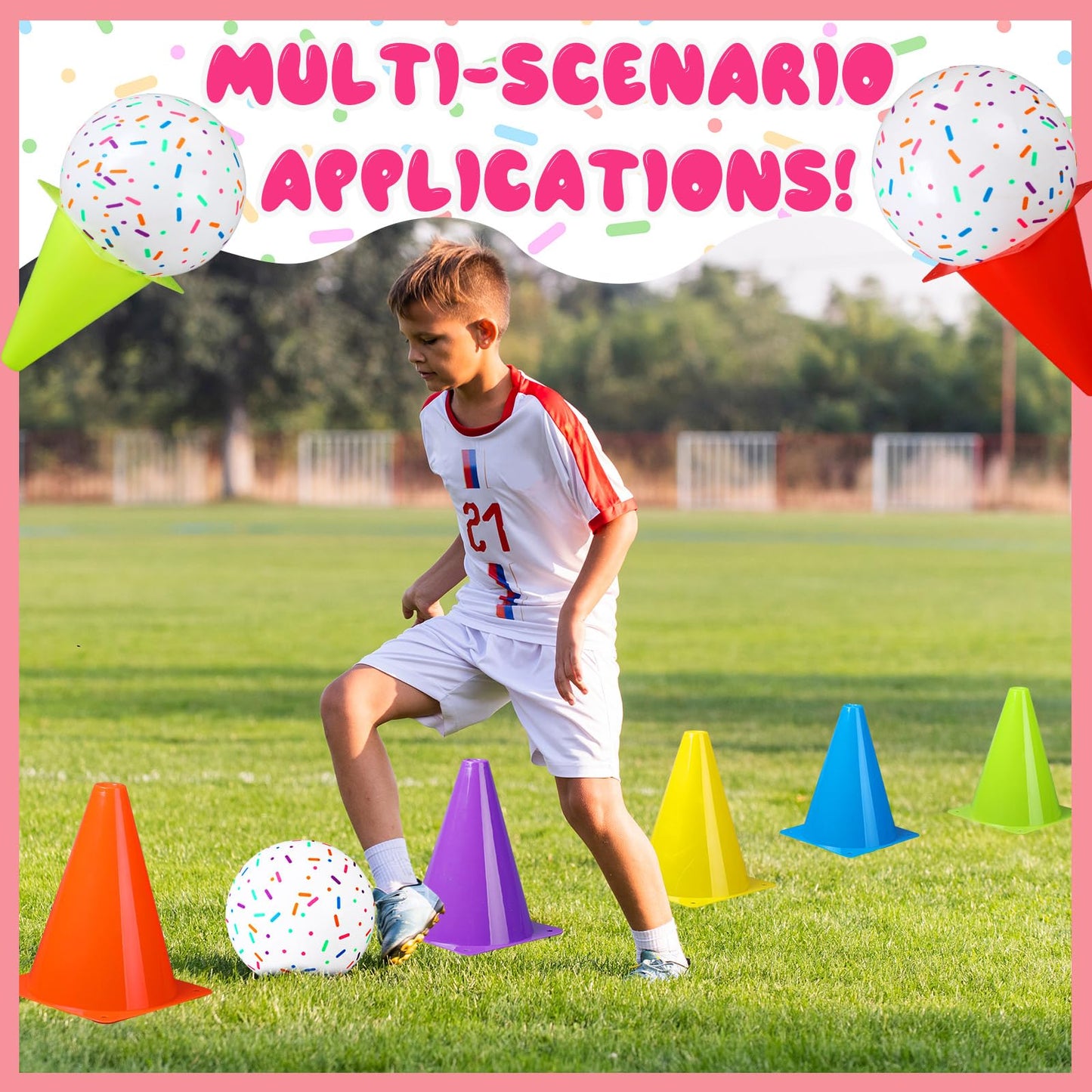 JellyArch 6 Sets Ice Cream Cone Relay Race Toy Game Ice Cream Ball Toy Include 7 Inch Ice Cream Cone and 5.9 Inch Ice Cream Ball