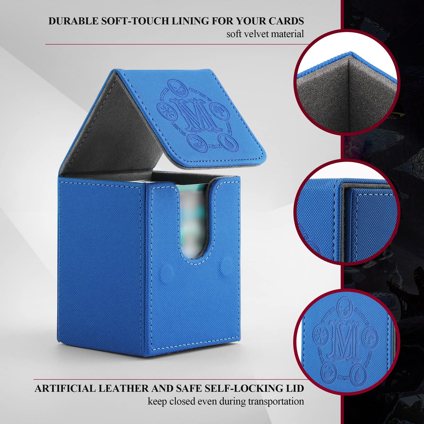 Tcguard Strong Magnetic Card Deck Box For Mtg Cards Fits 100 Plus Sleeved Cards Pu Leather With Microfiber Lining, Compatible With Tcg/Ccg/Yugioh Playing Card Deck Card Storage Box (Vertical-Blue)