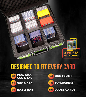 SLAB protective covering FUSION 3 Row Graded Card Storage Box PSA Card Slab Case For Graded cards Holds 120+ Slabs Graded Card Case PSA Slab Box Graded Card Storage Sports Baseball Card Collector Gifts (Lime Green)