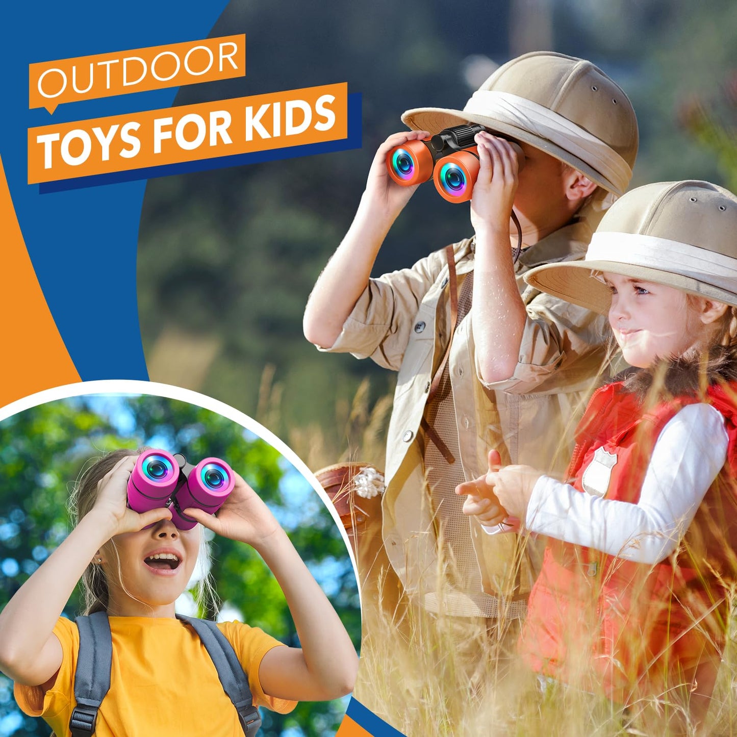 LET'S GO! Shockproof Binoculars for Kids, 4x30, Orange, Perfect for Bird Watching, Camping & Hiking, Ages 3-8