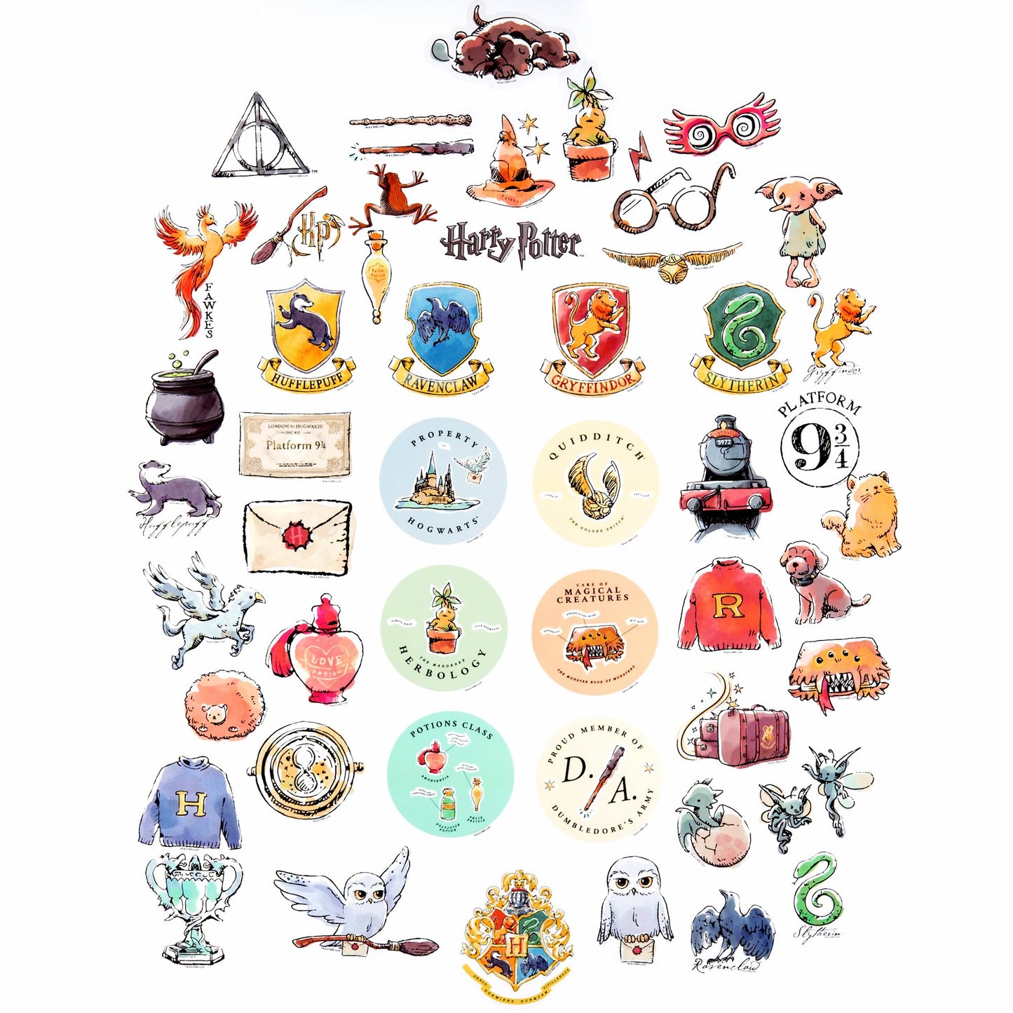 CON*QUEST Harry Potter Vinyl Decal Stickers, 50 Pack, Waterproof, UV & Scratch Resistant, Transparent