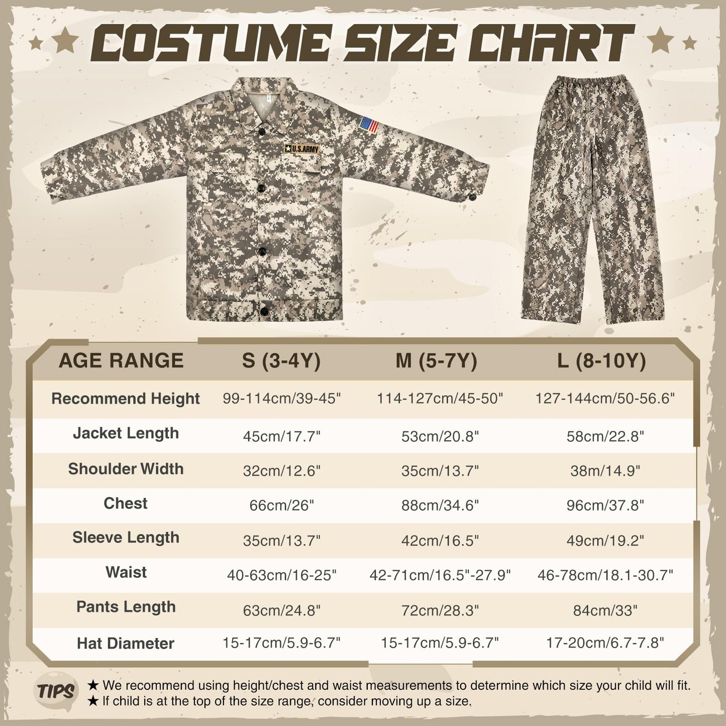 Giftinbox Army Costume For Kids, Soldier Military Costumes For Boys, Halloween Costumes For Kids Boys, Kids Army Soldier Uniform Age 3-10 Size L