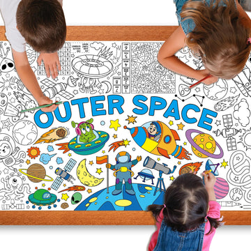 Outer Space Giant Coloring Poster For Kids 30 X 72 Inch, Space Large Coloring Poster Tablecloth, Outer Space Themed Color-In Act