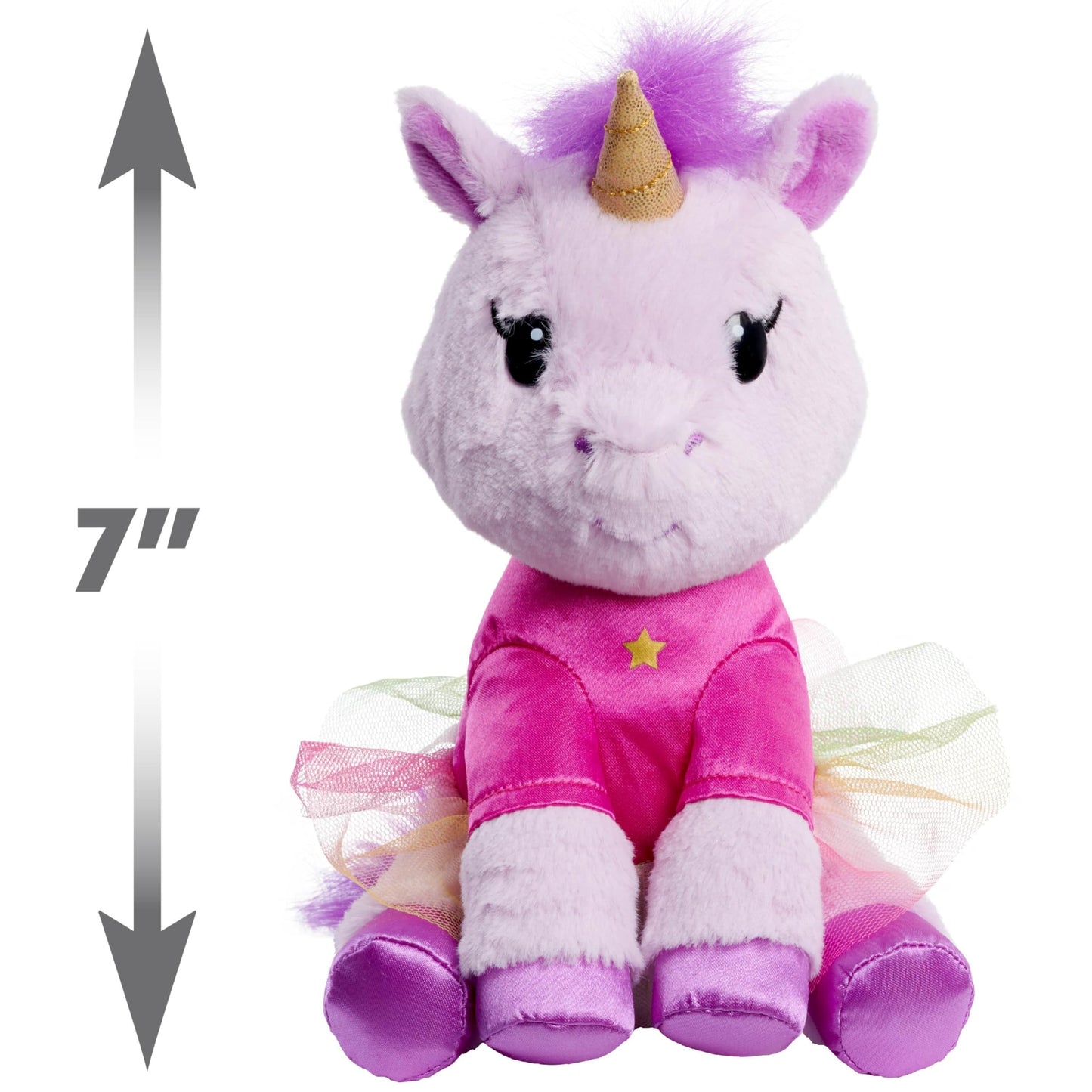 Just Play Ek World 7-Inch Small Unicorn Plush Stuffed Animal, Pink Star Shirt And Rainbow Skirt, Soft Fabric, Kids Toys For Ages 3 Up