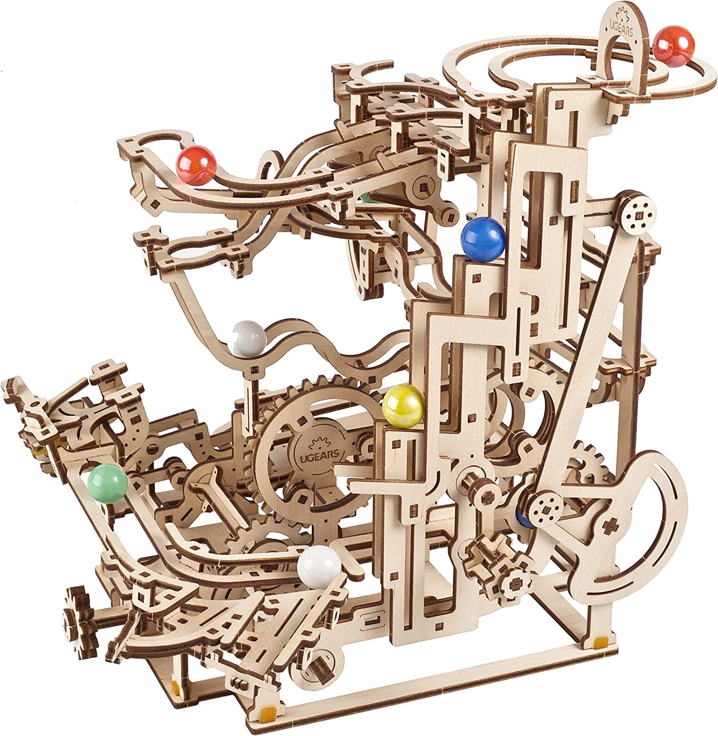 UGEARS 3D Wooden Puzzles for mature-themeds - Wooden Marble Run Tiered Hoist Model Kit - Advanced Wooden 3D Puzzle Model Building Kits - DIY Marble Race as Hobbies for Men and Women mature-themed Crafts - 315 Pcs