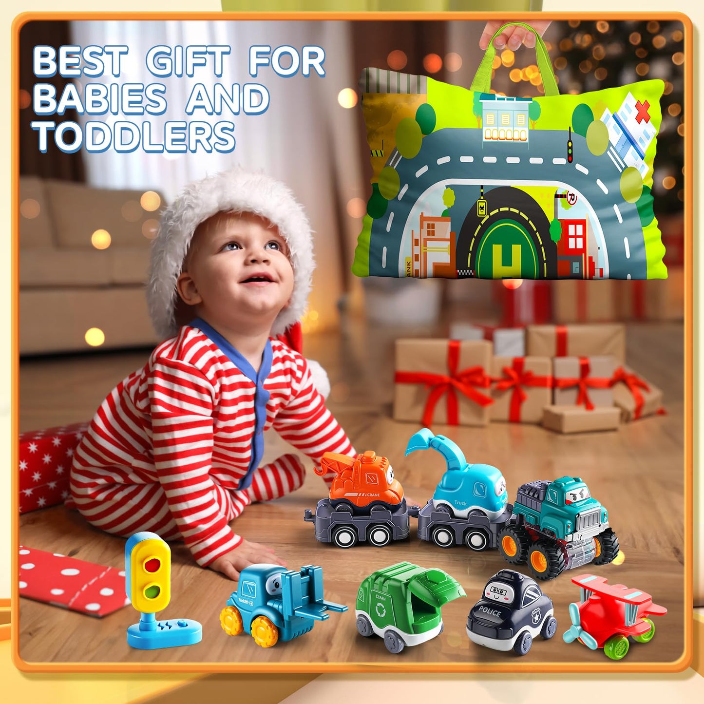 Construction Vehicle Car Toys for 1 Year Old Boy with Playmat/Storage Bag|Baby Toys 12-18 Months with Trailor|Toddler Toys Age 1