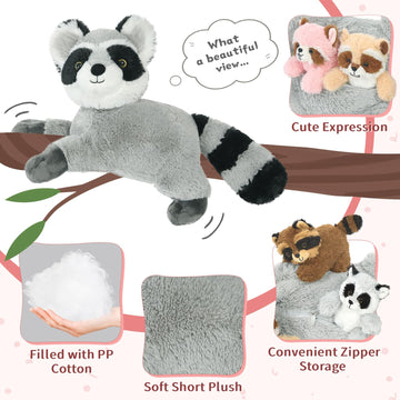 Tezituor 5 Pcs Giant Raccoon Stuffed Animal Set,18 Inches Raccoon Plushies With 4 Babies Woodland Farm Party Decor Soft Plush Raccoon Toy For Kids' Birthday Gifts