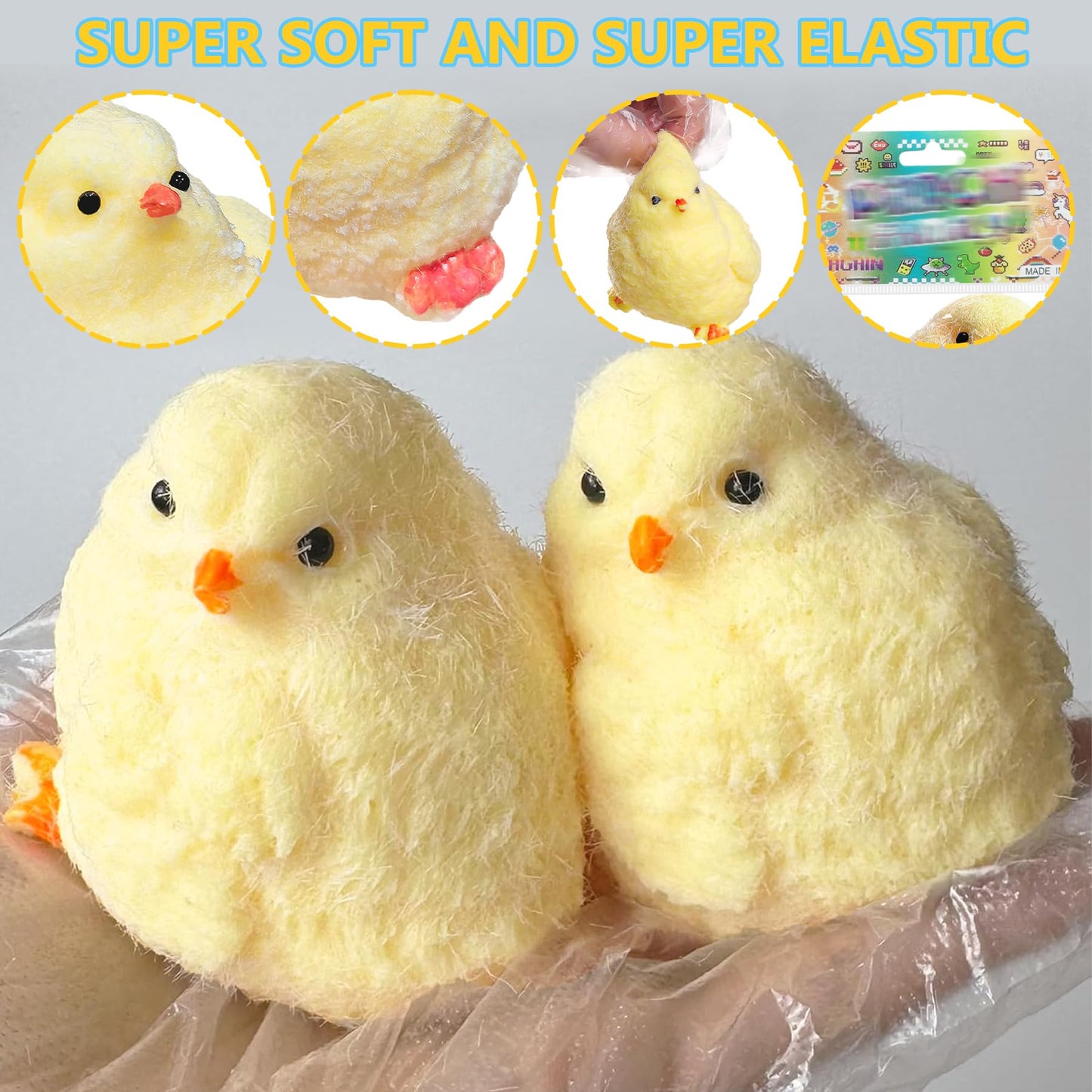 XPQKDC 2Pcs Handmade Chick Taba Squeeze Toys, Ultra Soft Sticky Stress Relief Fidget Toy, Silicone Squeeze Toys for Kids & Adult