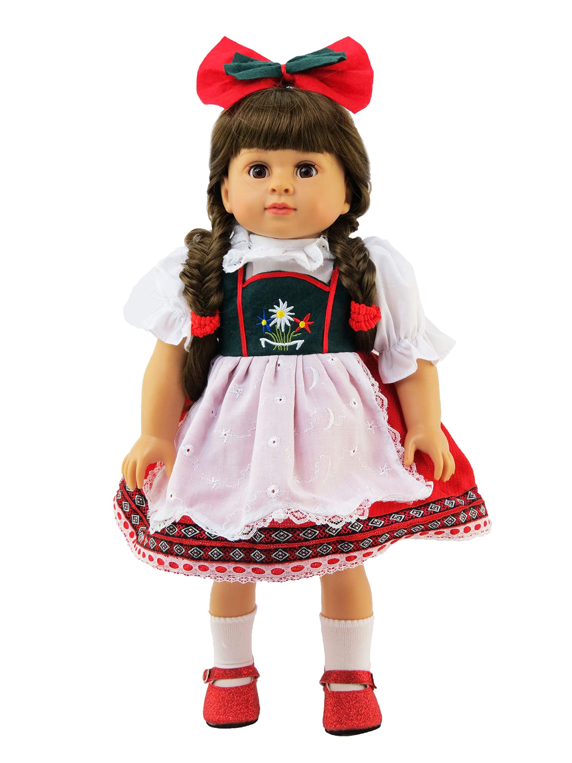 American Fashion World Traditional German or Swiss Dress for 18-Inch Dolls | enhanced Quality & Trendy Design | Dolls Clothes | Outfit Fashions for Dolls for Popular Brands