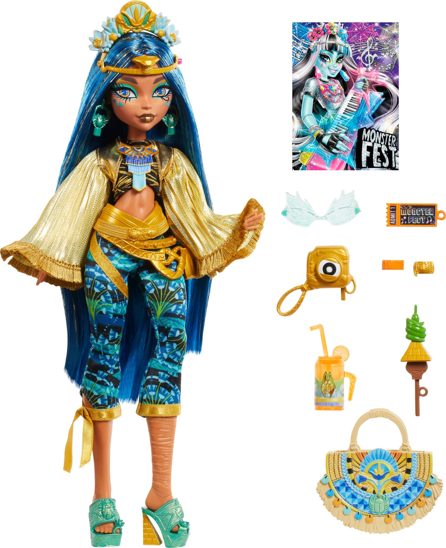 Monster High Monster Fest Doll, Cleo De Nile With Glam Outfit & Festival-Themed Accessories Like Snacks, Band Poster, Statement Bag & More