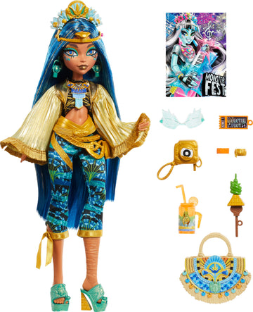 Monster High Monster Fest Doll, Cleo De Nile With Glam Outfit & Festival-Themed Accessories Like Snacks, Band Poster, Statement Bag & More