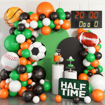 Sport Balloons Arch Garland,Ball Theme Balloon Garland Kit White Green Black Orange Balloons Ball Foil Balloons For Sports Theme Party Games Garden Theme Party Celebration Party