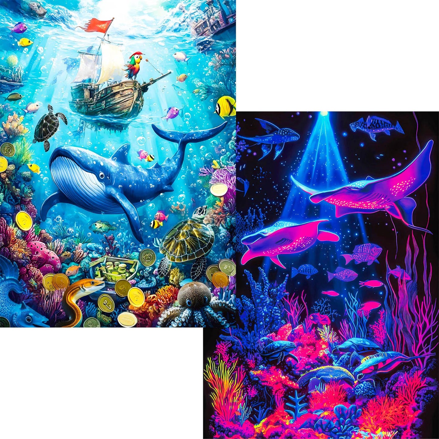 Jigsaw Puzzles 1000 Pieces for mature-themeds- 2-Pack Ocean Animal & Whale Puzzle Set
