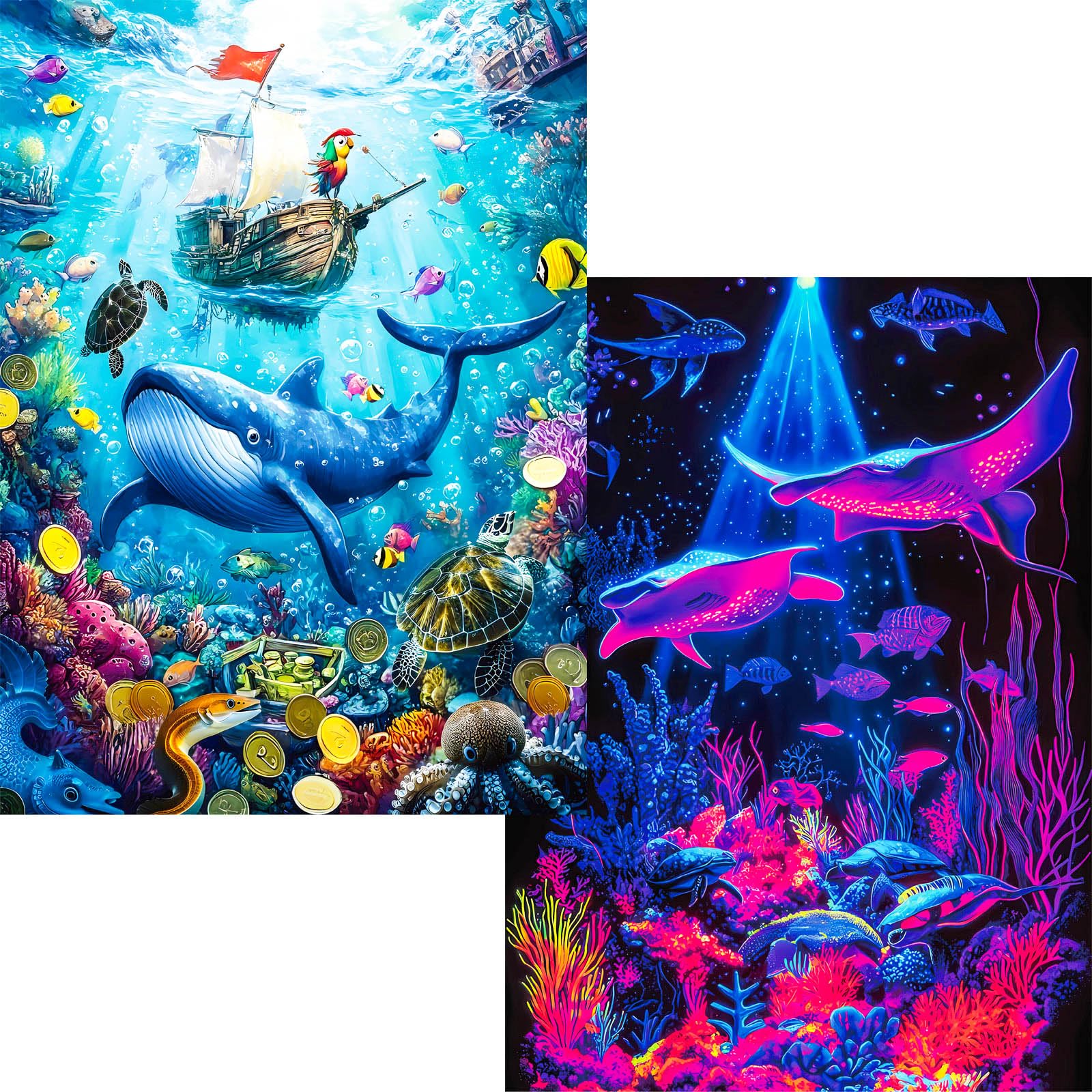 Jigsaw Puzzles 1000 Pieces for mature-themeds- 2-Pack Ocean Animal & Whale Puzzle Set