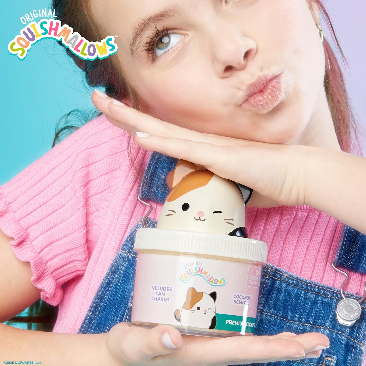 Squishmallows Cam The Cat Cloud Slime, Coconut-Scented, 8 oz, Multi Color, 15 inches, Includes Figurine Topper & Rubber Charm