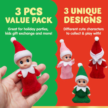 Joyin Christmas 3Pcs Tiny Elf Doll Christmas With 1 Red,1 Green And 1 Pink Elf Doll,Holiday Decoration Accessories Tiny Gift For Girls Boys Kids Adults