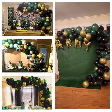 Balloons Green Black And Gold, 70Pcs 12 Inch Dark Green Metallic Chrome Gold Black Latex Helium Balloons For Jungle Safari Theme Birthday Video Game Party Supplies Graduation Wedding Party Decorations