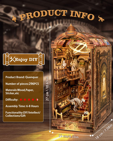 Quanquer Diy Book Nook Kit:Diy Dollhouse Booknook With Led Light - 3D Wooden Puzzle Miniature House Kits - Creative Diy Crafts For Adults - Bookshelf Insert Decor - Gifts Friends Festival(Museum)