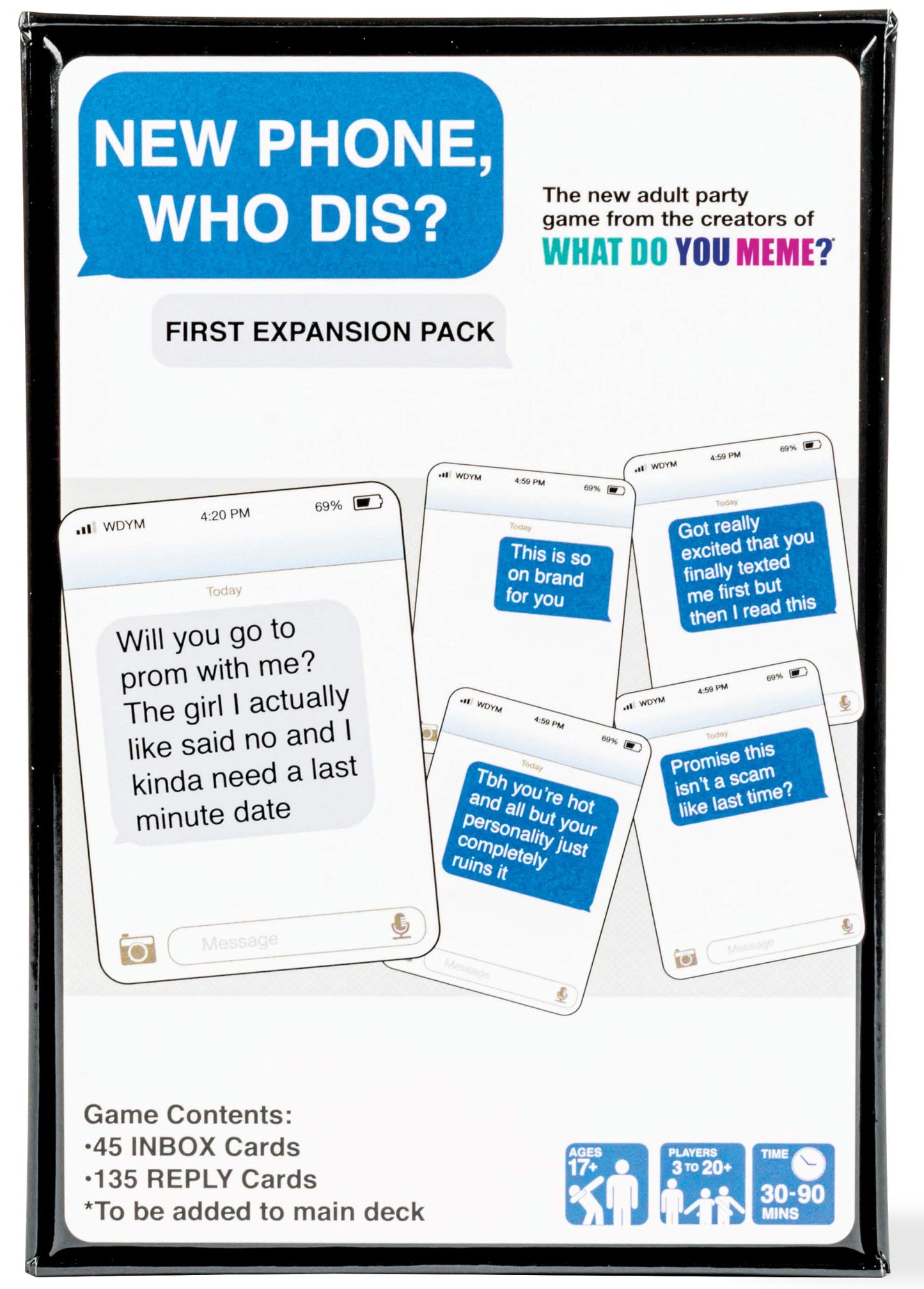 WHAT DO YOU MEME? New Phone, Who Dis? Expansion Pack - 45 Inbox & 135 Reply Cards - Medium - Blue - Model NPWDEXP310