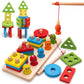 Thanu Toys 3 In 1 Wooden Fishing, Shape Sorting & Stacking Toy | Montessori Magnetic Fish Catching Game | Brain Development & Fi