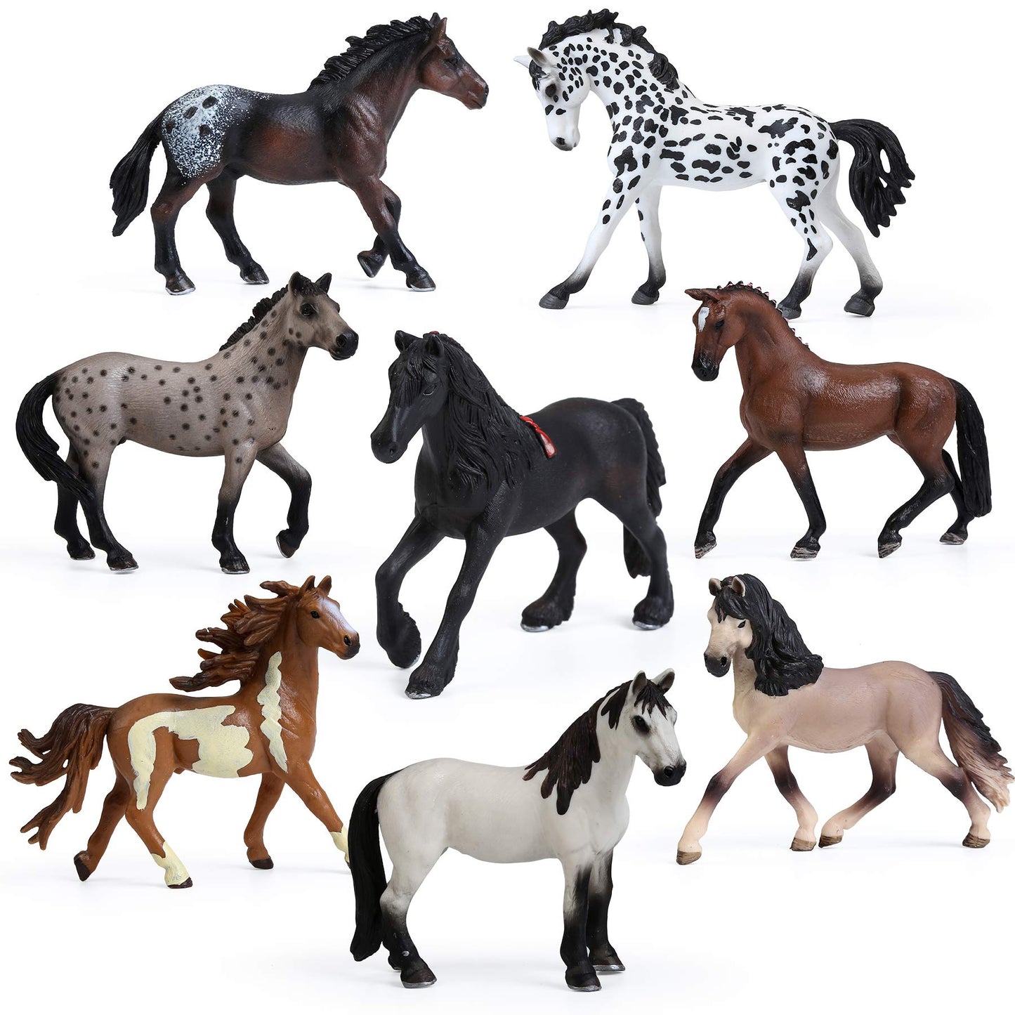 Uandme 8Pcs Big Horse Mare And Stallion Toy Figures, Plastic Horse Figurines, Horse Animal Toys For Girls And Boys, Horse Club Cake Topper Party Decoration
