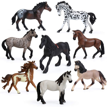 Uandme 8Pcs Big Horse Mare And Stallion Toy Figures, Plastic Horse Figurines, Horse Animal Toys For Girls And Boys, Horse Club Cake Topper Party Decoration