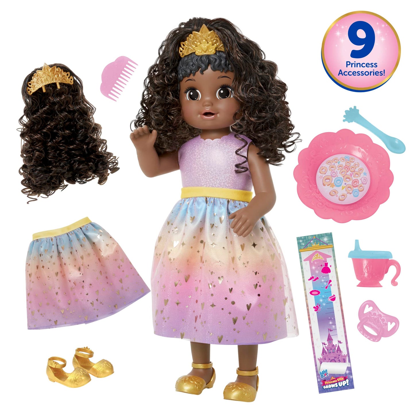 Baby Alive Princess Ellie Doll - 18-Inch Black Hair for Kids 3+, Model F5236, Plastic Material