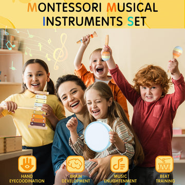 Baby Musical Instruments, Montessori Wooden Toys For Toddlers, Premium Wooden Musical Instrument Set For Kids Preschool Educatio