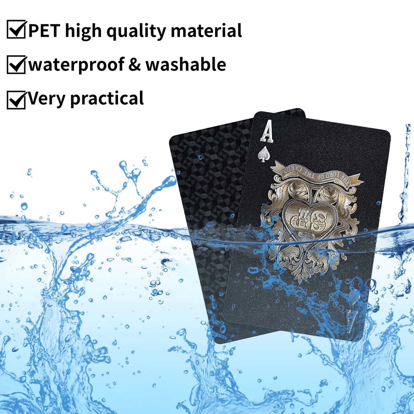 Joyoldelf Black Playing Cards, 2Pcs Cool Black Foil Decks Of Cards, Waterproof Playing Cards & Flexible Poker Cards With Box, Great For Party, Game, Cardistry, Magic Trick