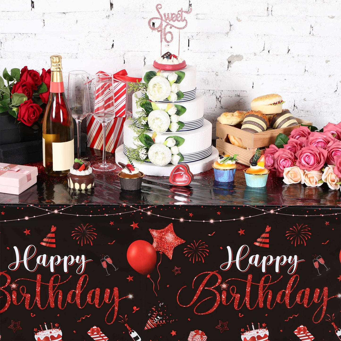 Tudomro 6 Pcs Happy Birthday Tablecloths Happy Birthday Party Decorations Plastic Table Cover Rectangular Cloths for Women Men B