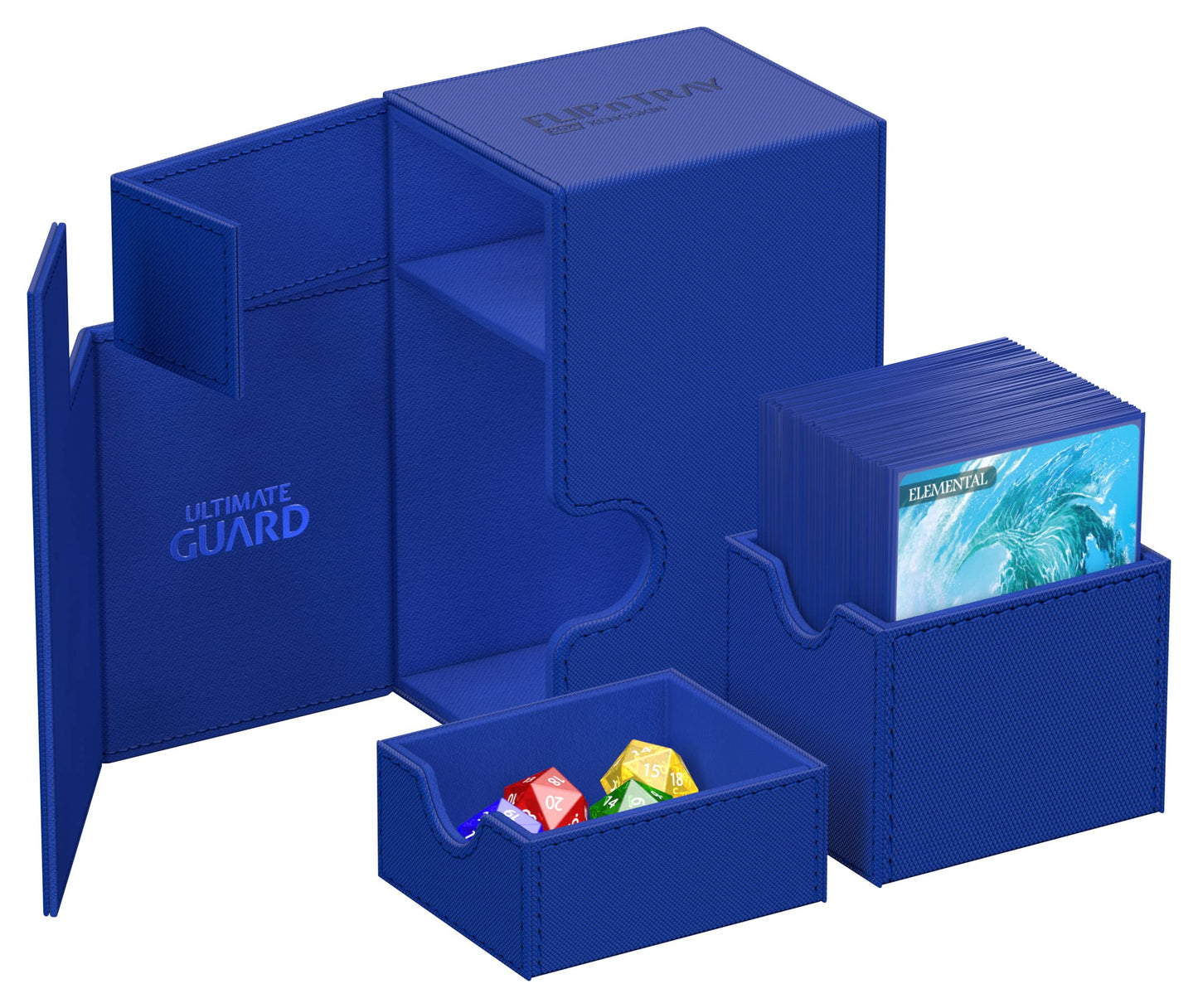 Ultimate Guard Flip'N'Tray 80+, Deck Case For 80 Double-Sleeved Tcg Cards + Dice Tray, Blue, Independent Magnetic Closure & Microfiber Inner Lining