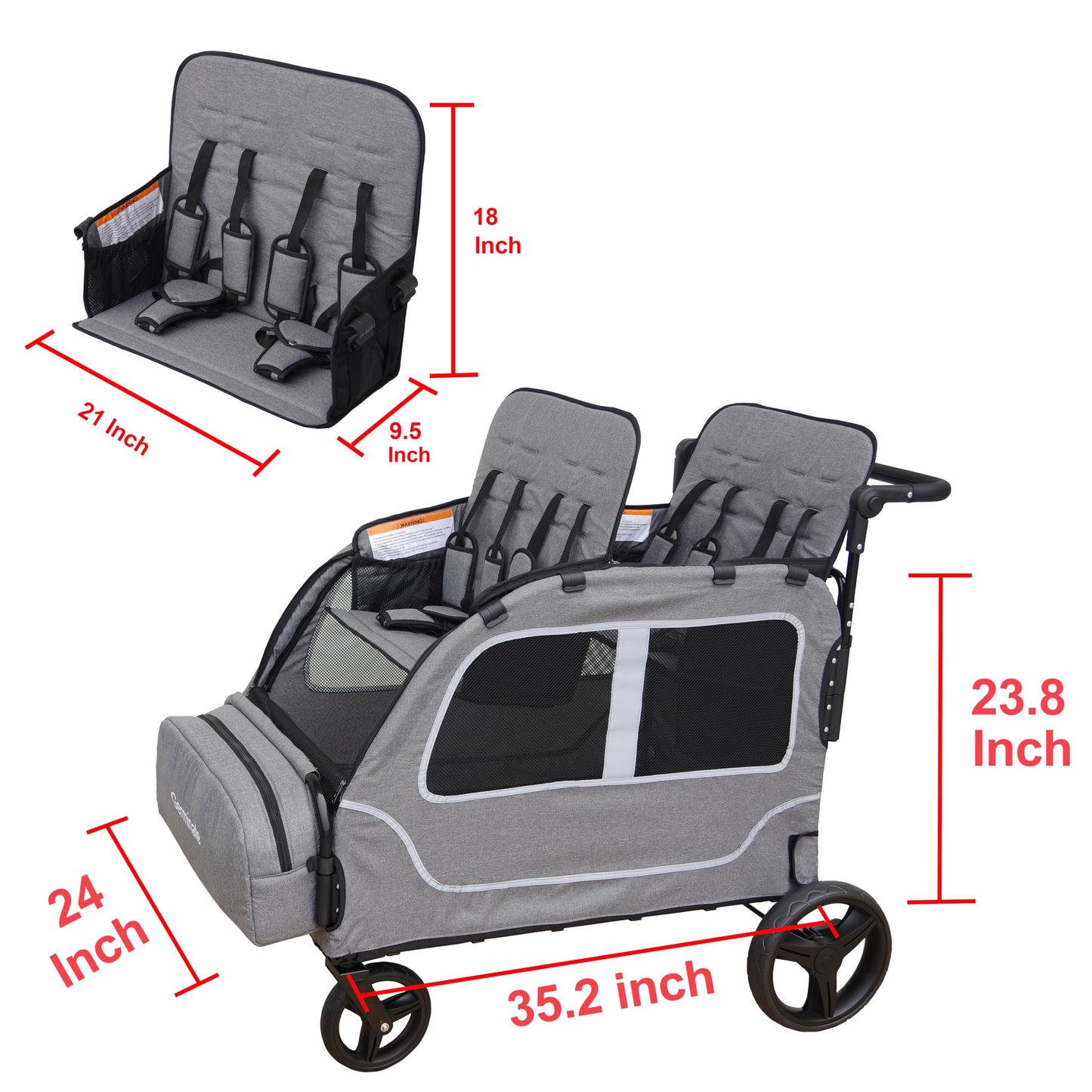 4 Seater Wagon Stroller, Wagon For 2 3 4 Kids Toddler Children Baby Travel Foldable All Terrain Quad Double Triple Tandem Stroll