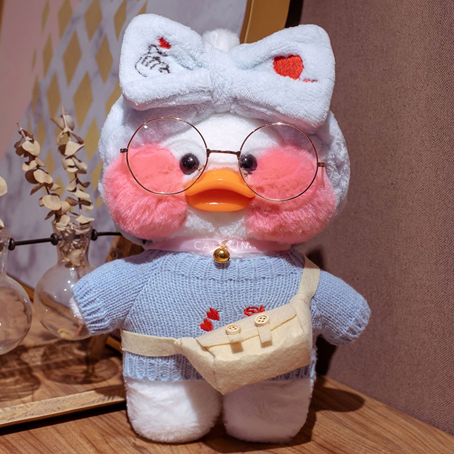LALAFANFAN Cute Duck Plush Toy Stuffed Animal with 12 Accessories DIY Dress Up Clothes for Kawaii Duck Plush for Kids