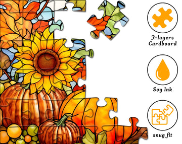 Stained Glass Puzzles For Adults,Halloween Thanksgiving Puzzle, Pumpkin Sunflower Puzzles Autumn, Fall Puzzle 1000 Pieces, Round Hard Impossible Challenging Jigsaw Puzzles