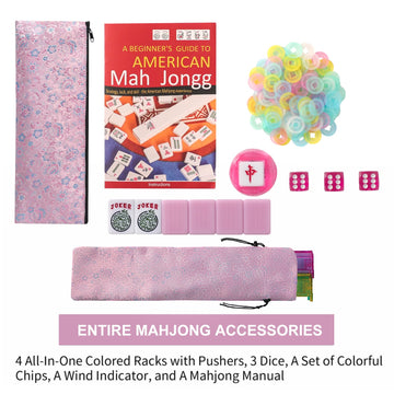 TIASUSAN American Mahjong Game Set, 166 Pink Tiles, Pink Bag with Entire Accessories, 4 All-in-One Rack/Pushers, Mahjong Tiles S