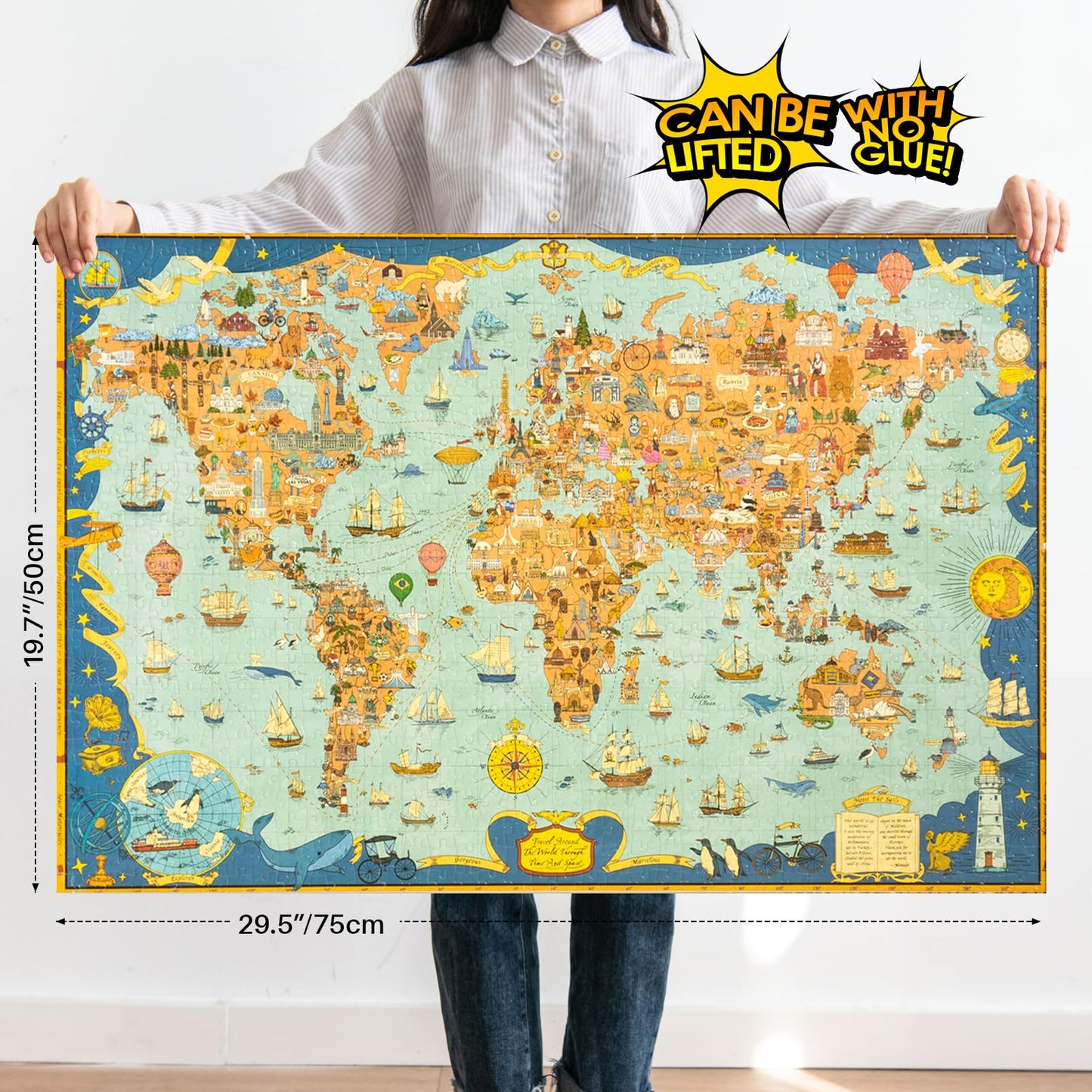 Puzzles For Adults 1000 Pieces, Momibook Jigsaw Puzzles Of World Map, Painting Image 75X50Cm(29.5''X19.7'') Toys & Game Puzzle,