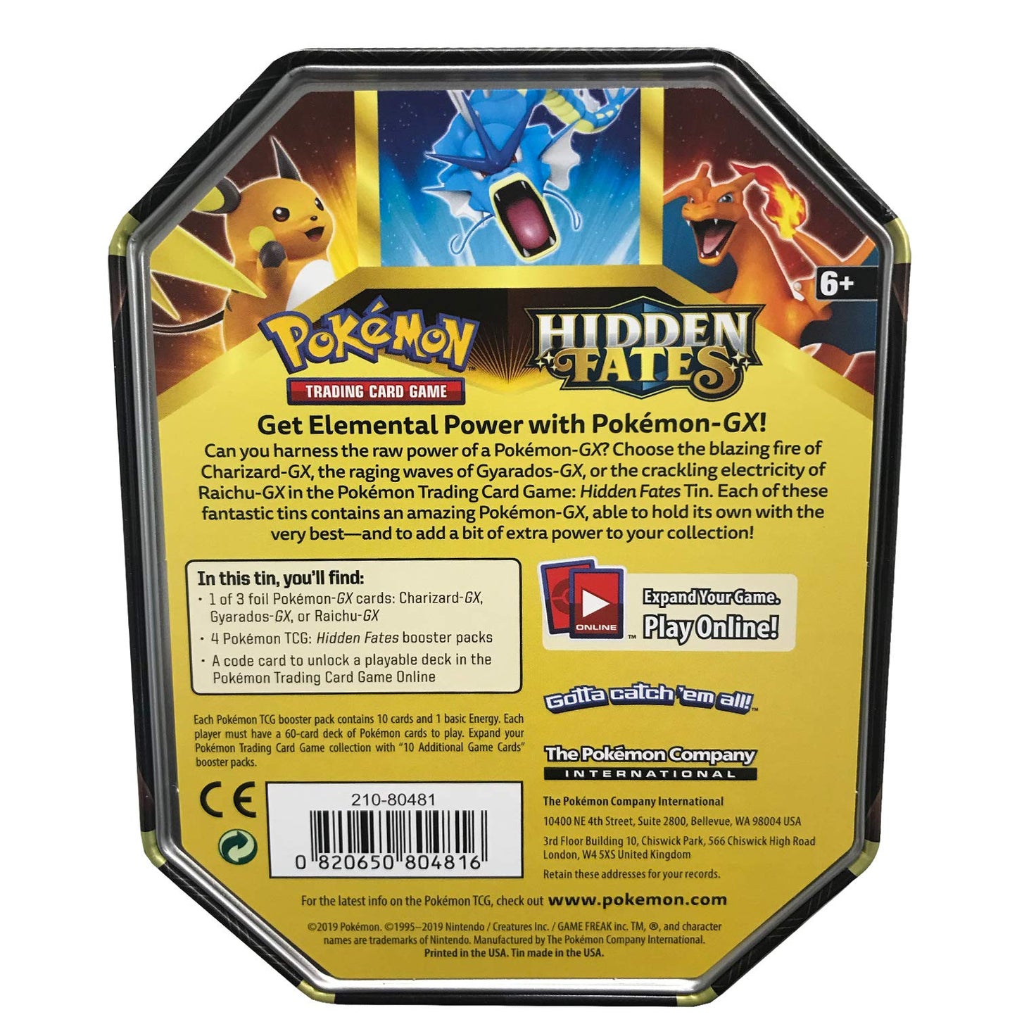 Pokemon TCG Gyarados-GX Collector's Tin - Sun & Moon Hidden Fates, Tin Material, Model 097712546810