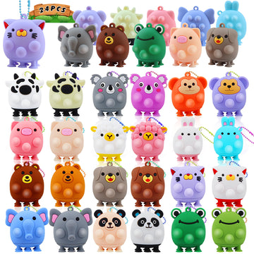 Childfun 24 Pcs Party Favors For Kids,3D Animal Pop Toys,Goodie Bags Stuffers For Kids,Pinata Stuffers Carnival Prizes,Fidget To