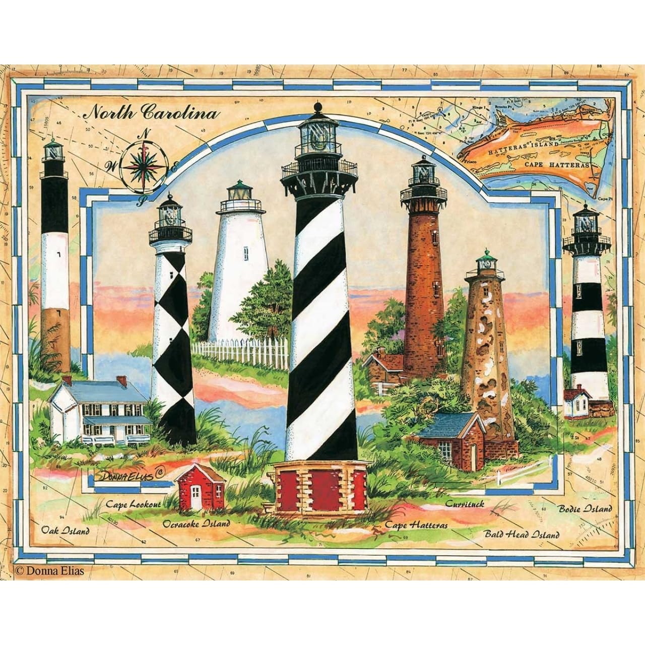 Heritage Coastal Lights Of North Carolina Jigsaw Puzzle - 1000 Pieces