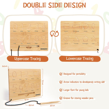 Asweets Montessori Wooden Number Practicing Board, Double-Sided Tracing Board And Shape Recognitiontool To Writing 123 Educational Toy Game For Preschool 3 4 5 Years Old Gifts