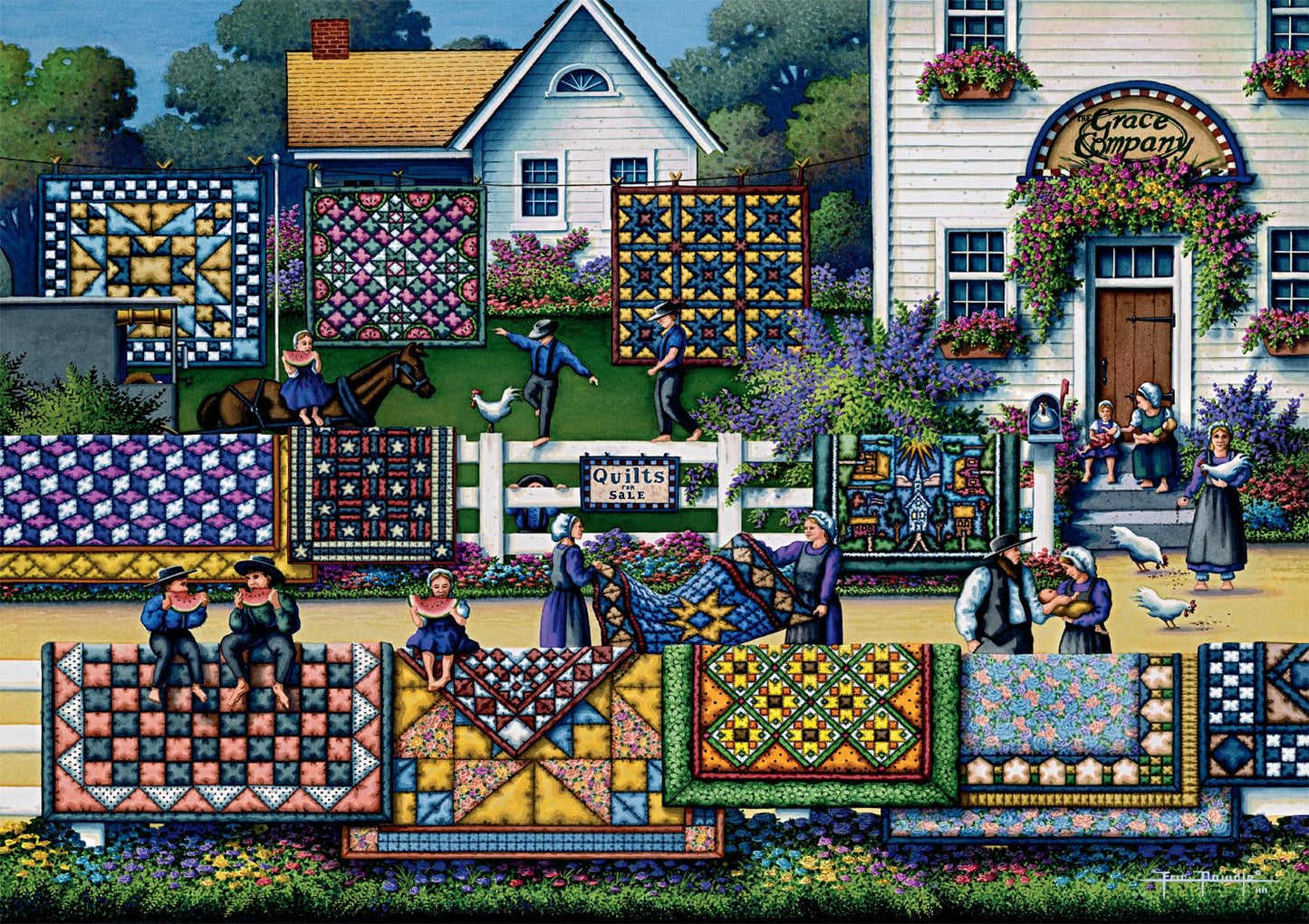 Buffalo Games - Dowdle - Amish Quilts - 300 Piece Jigsaw Puzzle For Adults -Challenging Puzzle Perfect For Game Nights - Finished Size Is 21.25 X 15.00