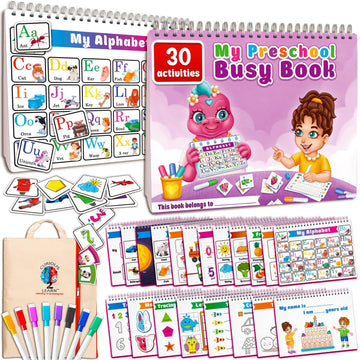 Curious 2 Learn Montessori Preassembled Busy Book For Toddlers Ages 3 And Up, Pre K Preschool Learning Activities Book - Autism Sensory Learning & Education Toys Kindergarten Workbook (Pink)