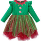 Agqt Toddler Girls Christmas Dresses Long Sleeve Xmas Outfit Santa Claus Elf Costume Princess Tulle Tutu Dresses Green Santa Elf