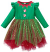 Agqt Toddler Girls Christmas Dresses Long Sleeve Xmas Outfit Santa Claus Elf Costume Princess Tulle Tutu Dresses Green Santa Elf