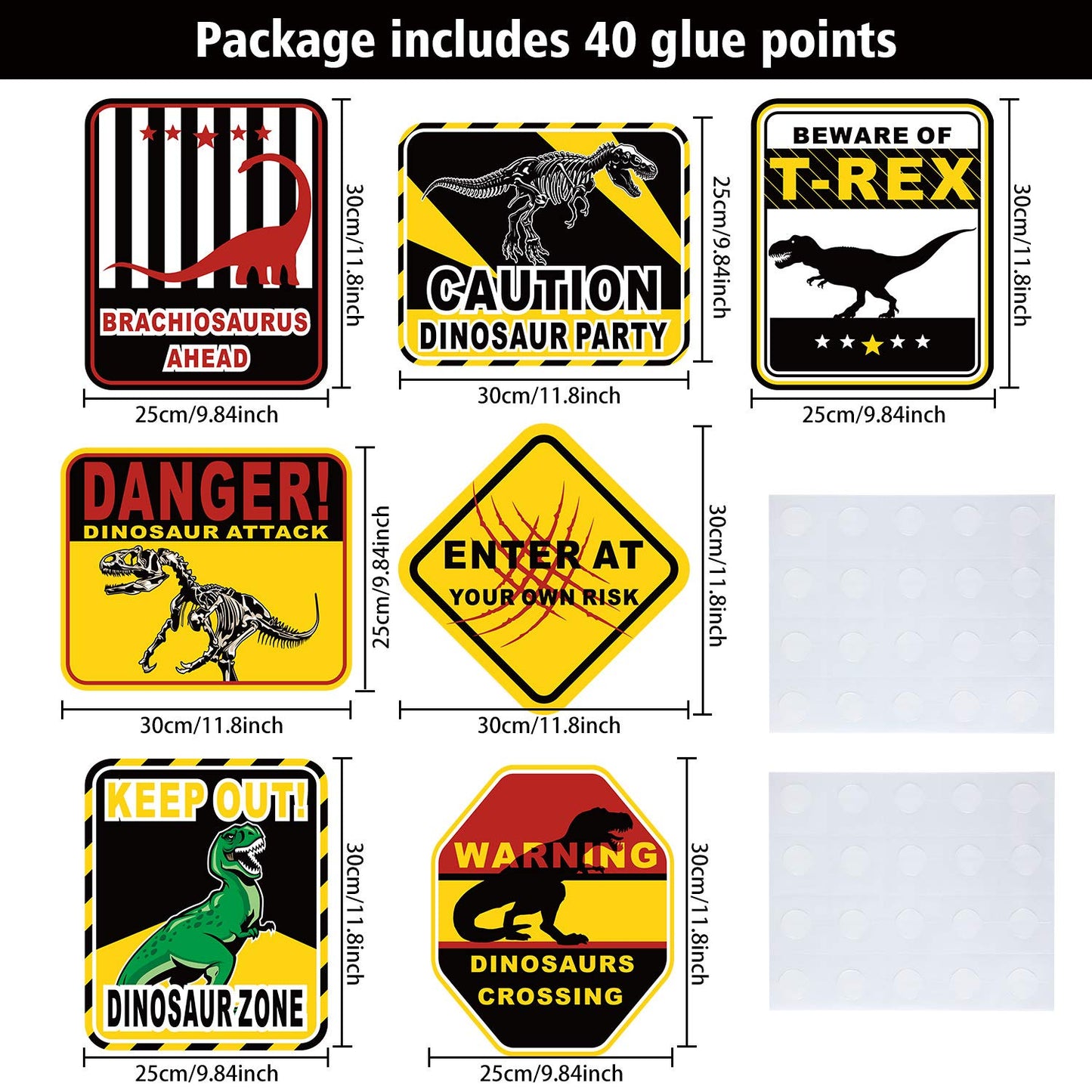 Blulu Dinosaur Signs Party Supplies - 9 pcs Jurassic Decorations, Paper, Kids Birthday Party Decor, Dinosaur Crossing Signs