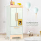 Pillowhale Wooden Play Refrigerator with Ice Maker - Mint Green Kids Fridge Toy, 4 Wooden Ice Cubes & Cup, Quiet Click Handle, M