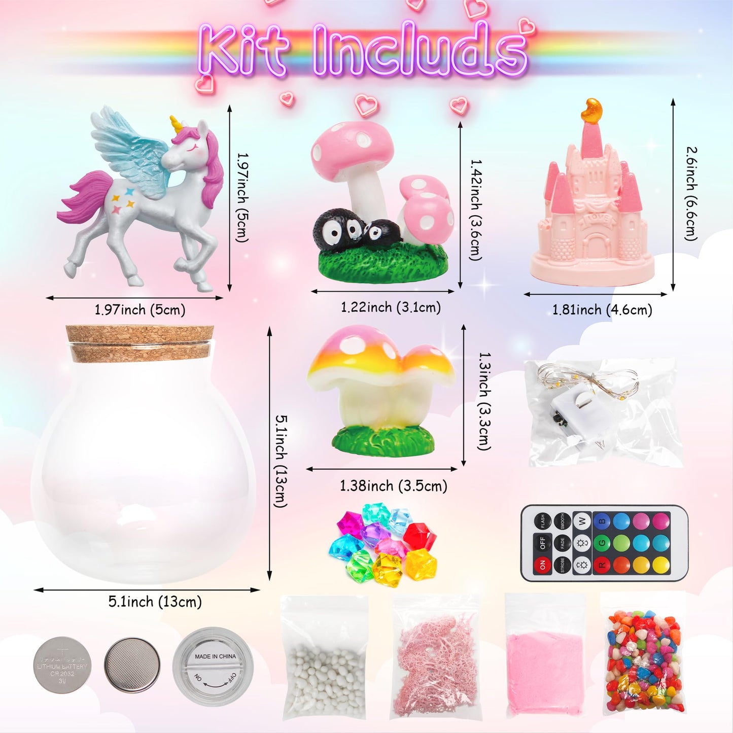 Kiditos Unicorn Light Up Terrarium Craft Kit For Kids,Make Your Own Led Night Light Up&Remote Unicorn Kingdom,Ideal Diy Gift For